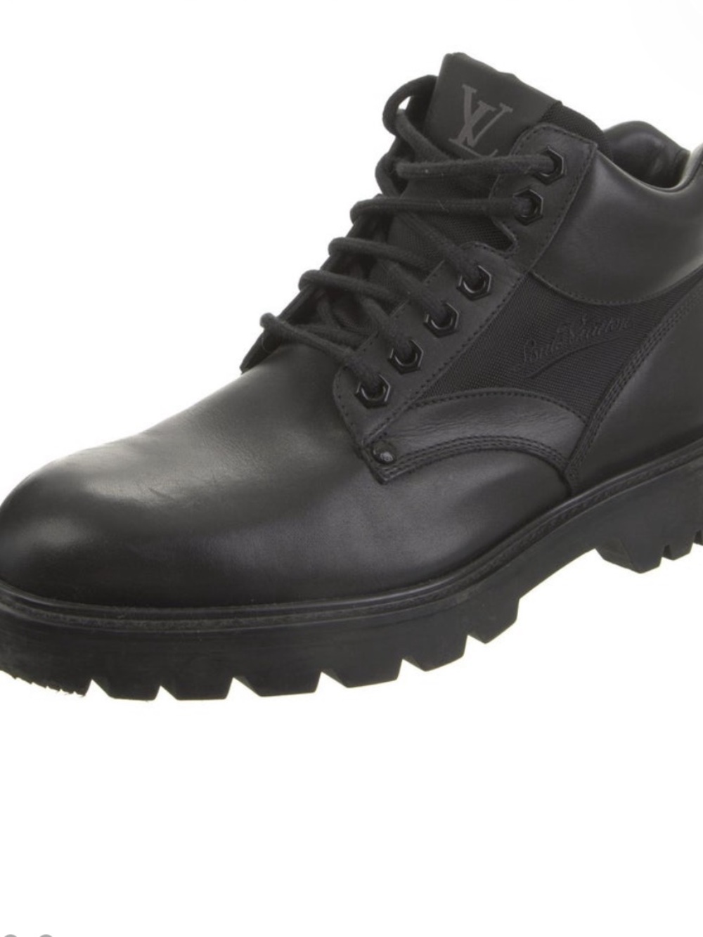 Louis Vuitton Black Leather Lug-Sole Combat Boot